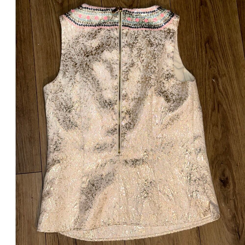 Julie Brown NYC Sequin Embellished Metallic Brocade Sleeveless Top Size 0 - Picture 3 of 6